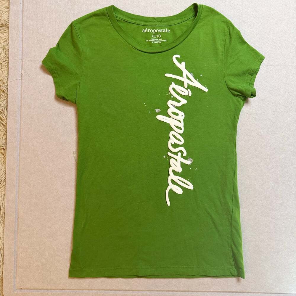 Aeropostale Women’s Graphic T-Shirt XL Green White Logo Y2K